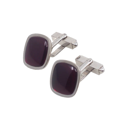 Vintage 1960s SWANK Red Glass and Silver Plate Mid Century Unisex Cufflinks
