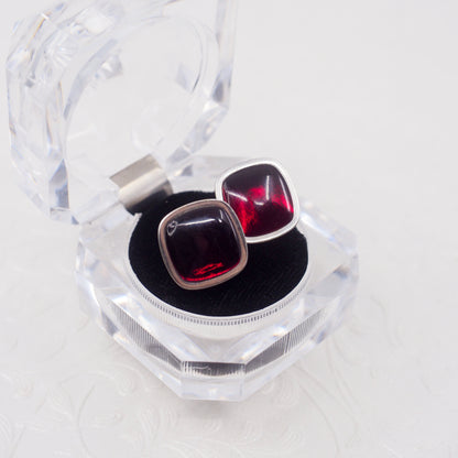 Vintage 1960s SWANK Red Glass and Silver Plate Mid Century Unisex Cufflinks