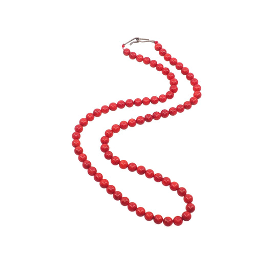 Vintage 1970s Coral and Sterling Silver Matched Bead 19" Necklace