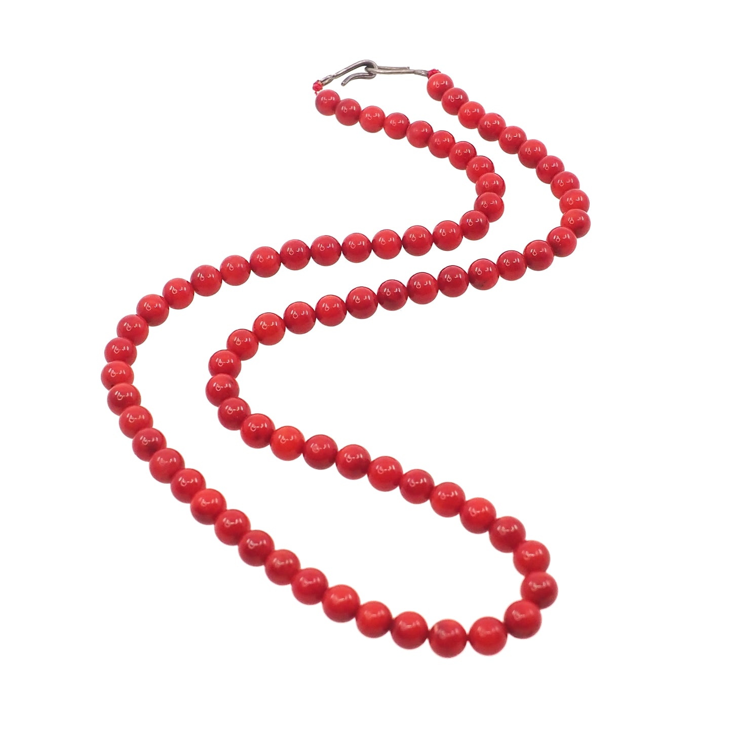 Vintage 1970s Coral and Sterling Silver Matched Bead 19" Necklace