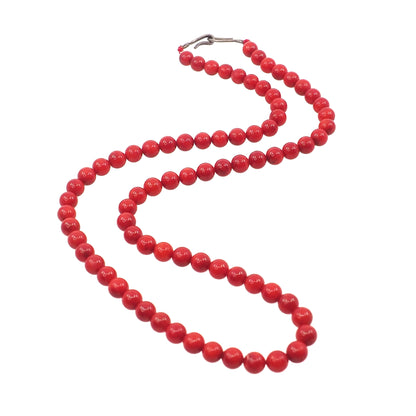 Vintage 1970s Coral and Sterling Silver Matched Bead 19" Necklace