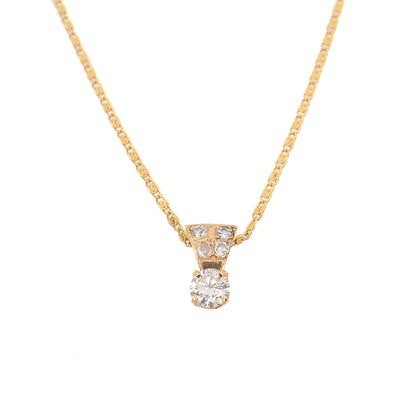 Vintage 1960s 14K Yellow Gold White 0.70 Carat Round Cut Diamond Choker Pendant 16" Necklace