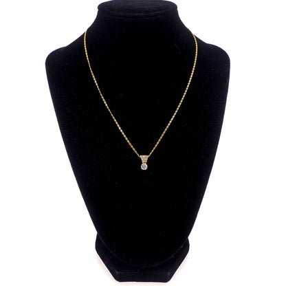 Vintage 1960s 14K Yellow Gold White 0.70 Carat Round Cut Diamond Choker Pendant 16" Necklace