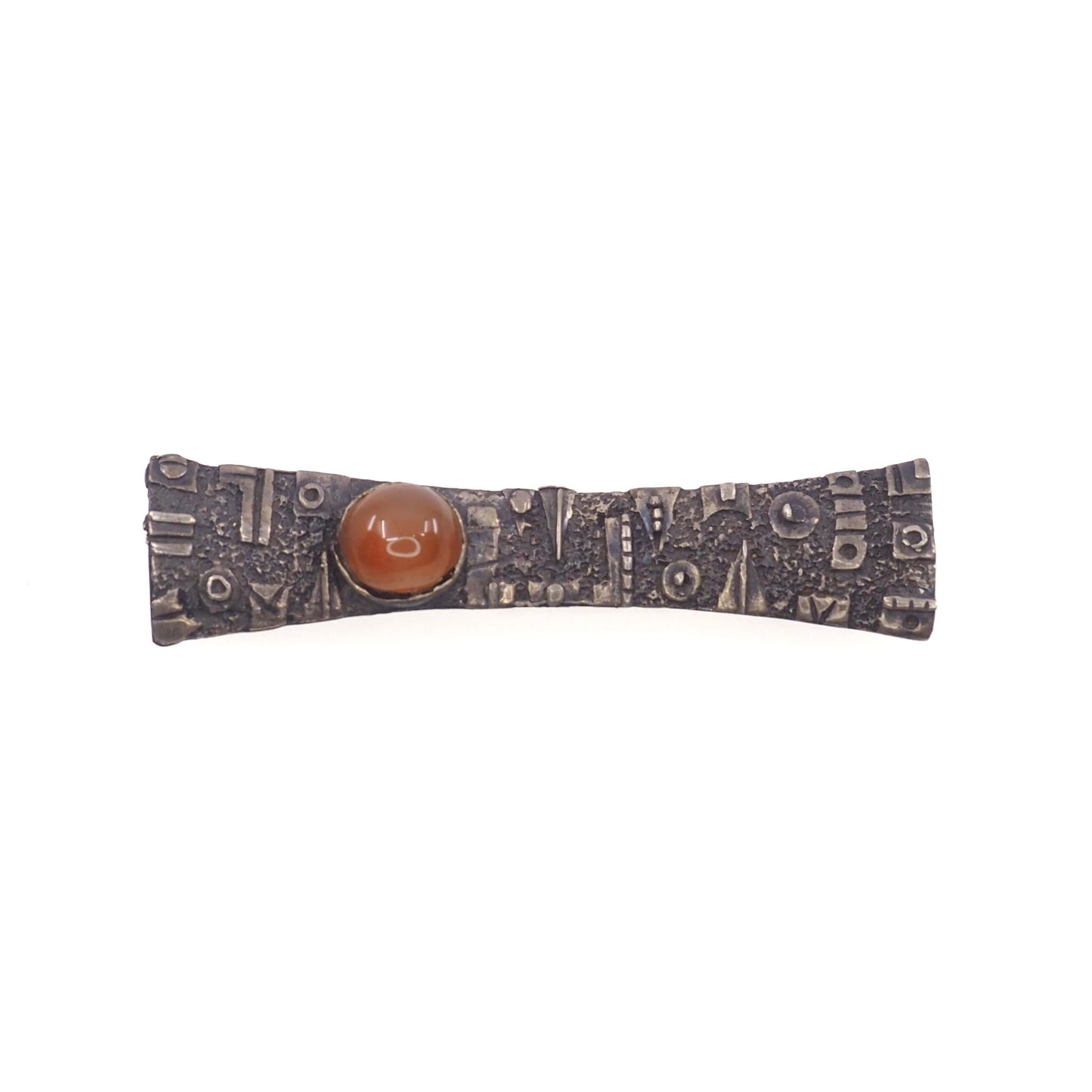 Vintage 1960s Silver and Orange Carnelian Tribal Geometric Unisex Brooch