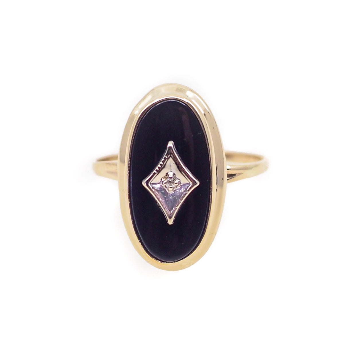 Vintage 1930s PSCO Art Deco Onyx, Diamond, and 10K Gold Oval Ring Size 6.75 image 0