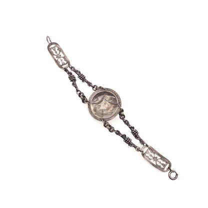Antique 1890s Late Victorian Etruscan Revival Medallion Silver 6.5" Bracelet