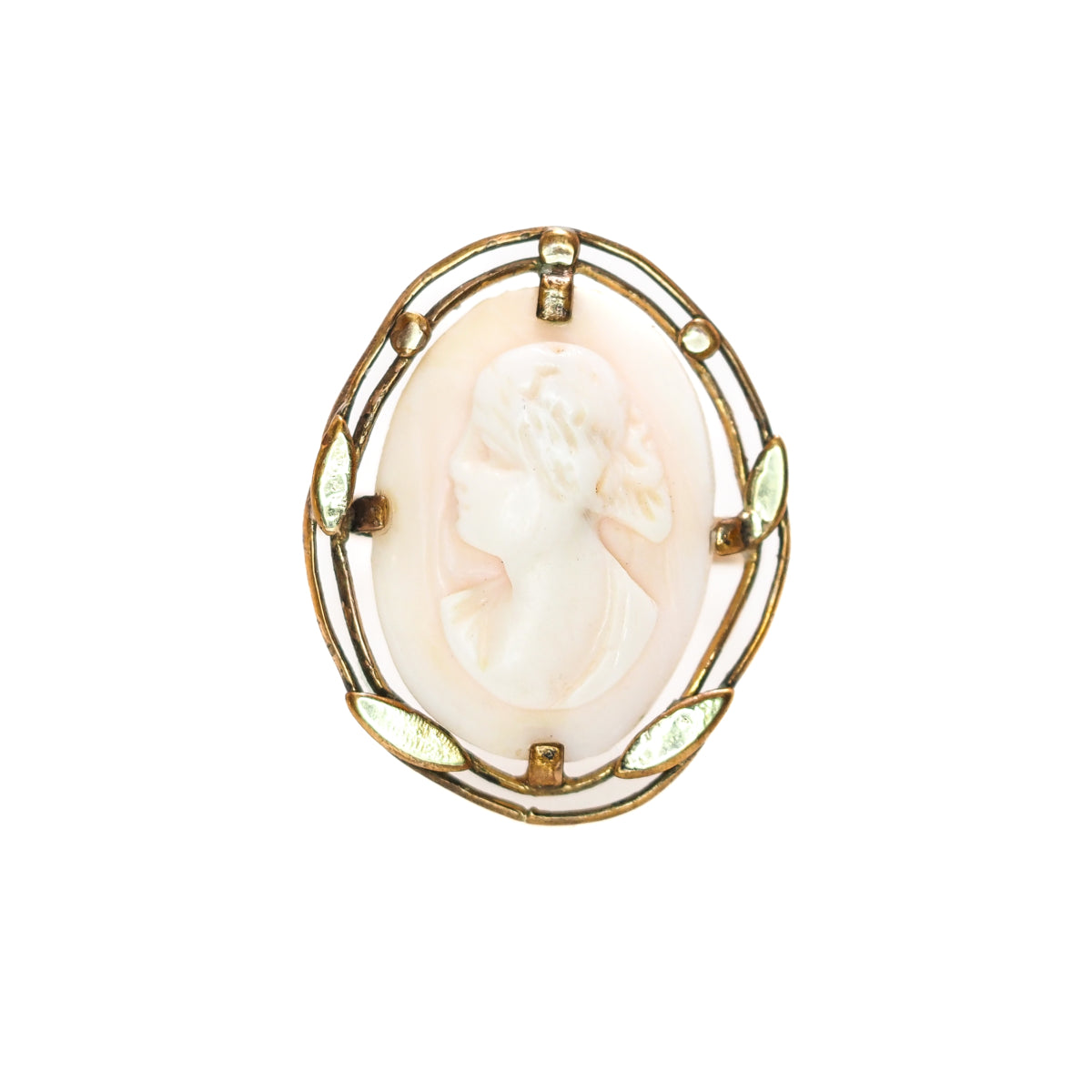 Antique 1910s Art Nouveau Angel Skin Coral Cameo and 10K Yellow Gold Woman Ring Size 6.25 image 0