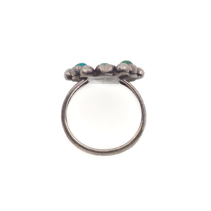 Vintage 1970s Turquoise and Sterling Silver Native American Zuni Snake Eye Cluster Flower Ring Size 7.75