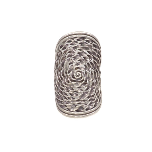 Vintage 1990s Sterling Silver Rose Swirled Large Full Finger Statement Ring Size 7.25