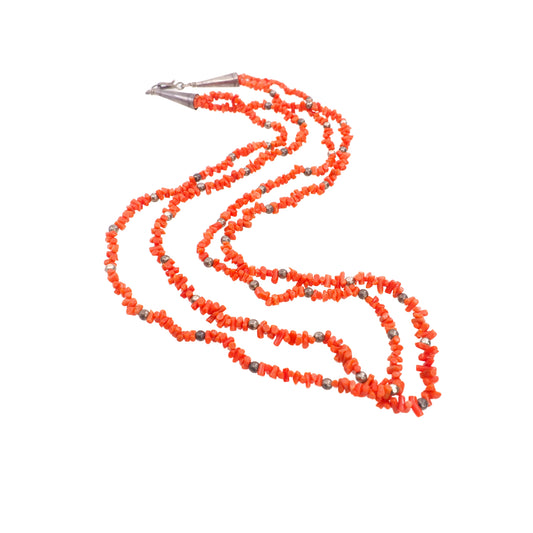 Vintage 1970s Southwestern Branch Coral and Sterling Silver Double Strand Statement 25" Necklace
