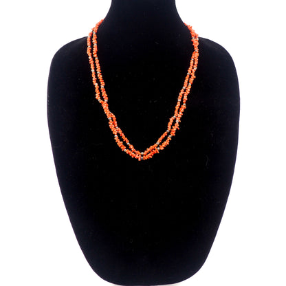 Vintage 1970s Southwestern Branch Coral and Sterling Silver Double Strand Statement 25" Necklace