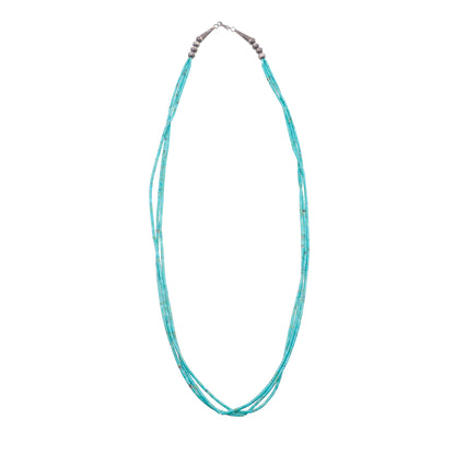 Vintage 1960s Handmade Native American Navajo Turquoise Blue Bead and Sterling Silver Multi Strand 25" Necklace