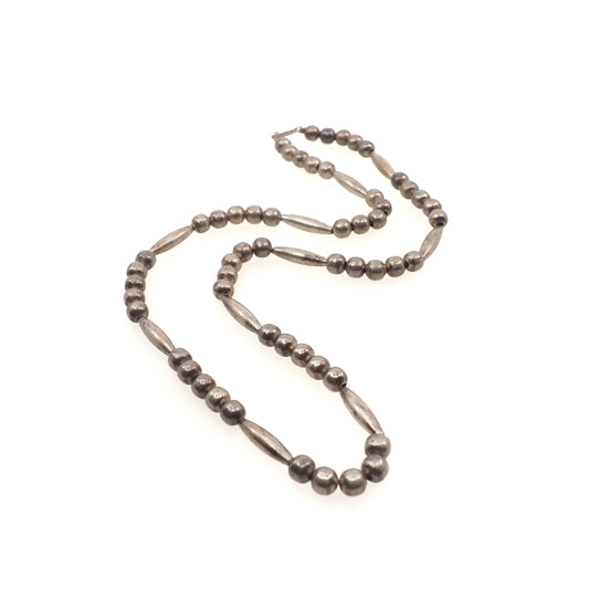 Vintage 1970s Sterling Silver Navajo Native American Hand Made Bead Single Strand 22" Necklace