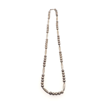 Vintage 1970s Sterling Silver Navajo Native American Hand Made Bead Single Strand 22" Necklace