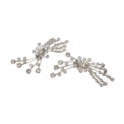 Vintage 1950s Clear Rhinestone and Silver Tone Statement Starburst Clip On Earrings
