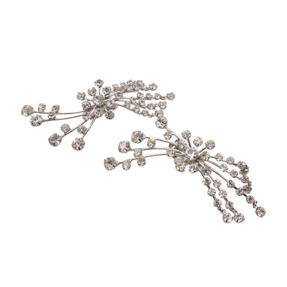 Vintage 1950s Clear Rhinestone and Silver Tone Statement Starburst Clip On Earrings