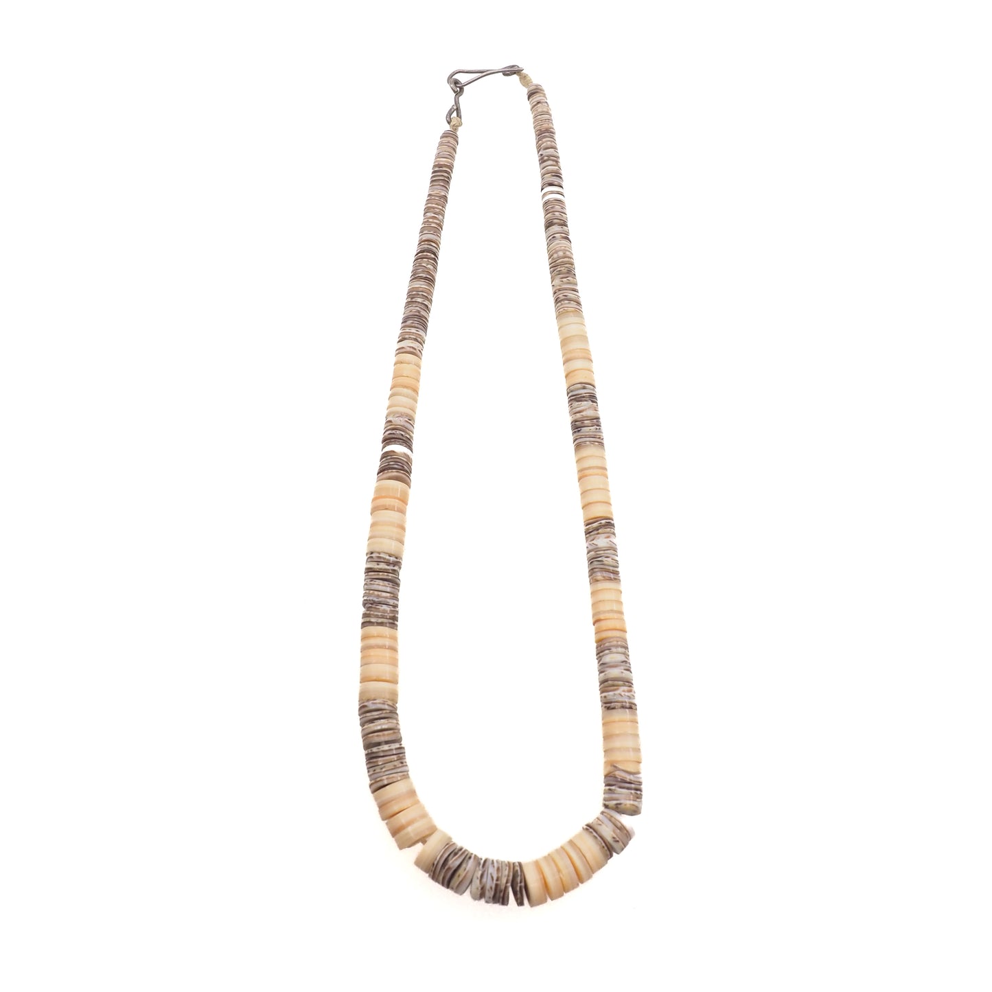 Vintage 1970s Navajo Shell Heishi and Sterling Silver Southwestern Native American Beaded 17" Necklace