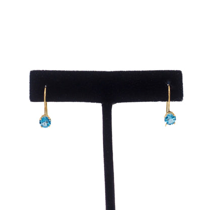 Antique 1910s Edwardian Blue Zircon and 14K Yellow Gold Kidney Wire Pierced Drop Earrings