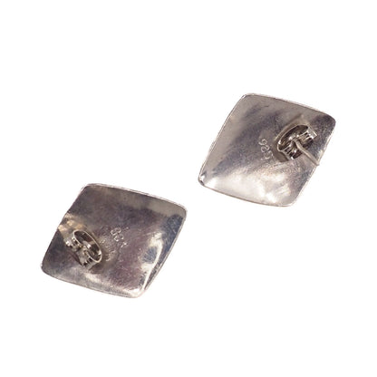 Vintage 1980s Black Onyx Cabochon and Sterling Diamond-Shaped Stud Earrings