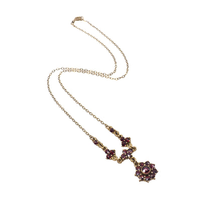 Vintage 1970s Red Rose Cut Garnet and Gold Washed Silver Choker 16.5" Necklace