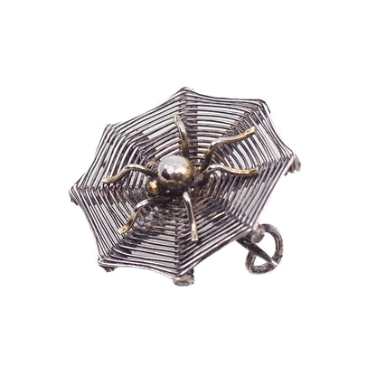 Antique 1900s Late Victorian 800 Silver Spider in Web Halloween Brooch
