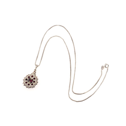 Vintage 1960s Swedish Rose Cut Red Garnet and 800 Silver Pendant Cluster 20" Necklace