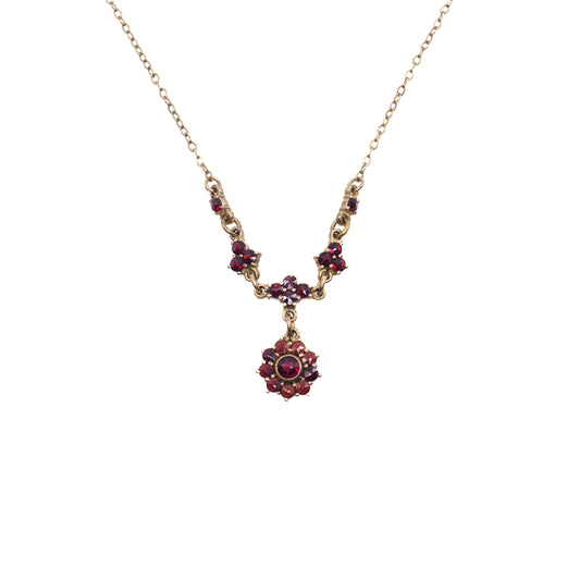 Vintage 1970s Red Rose Cut Garnet and Gold Washed Silver Choker 16.5" Necklace