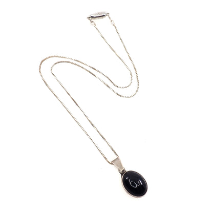 Vintage 1980s TAXCO Black Onyx and Sterling Silver Pendant 20" Necklace