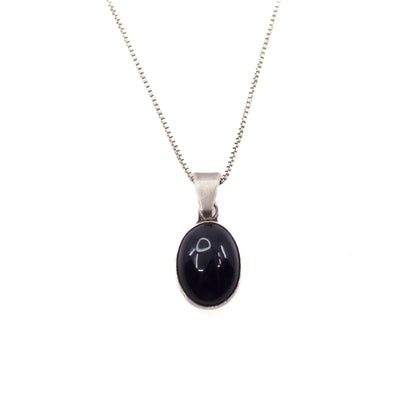 Vintage 1980s TAXCO Black Onyx and Sterling Silver Pendant 20" Necklace