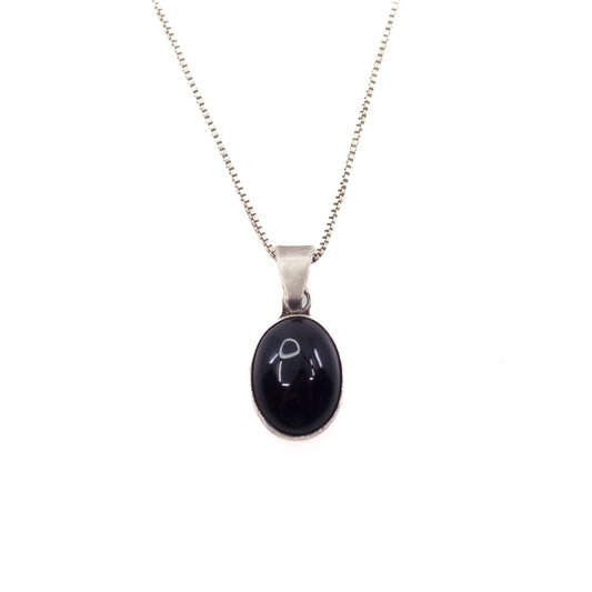 Vintage 1980s TAXCO Black Onyx and Sterling Silver Pendant 20" Necklace