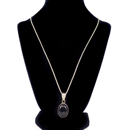 Vintage 1980s TAXCO Black Onyx and Sterling Silver Pendant 20" Necklace