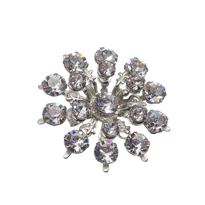 Vintage 1950s Starburst Flower Clear Rhinestone Atomic Fleur-de-Lis Costume Brooch