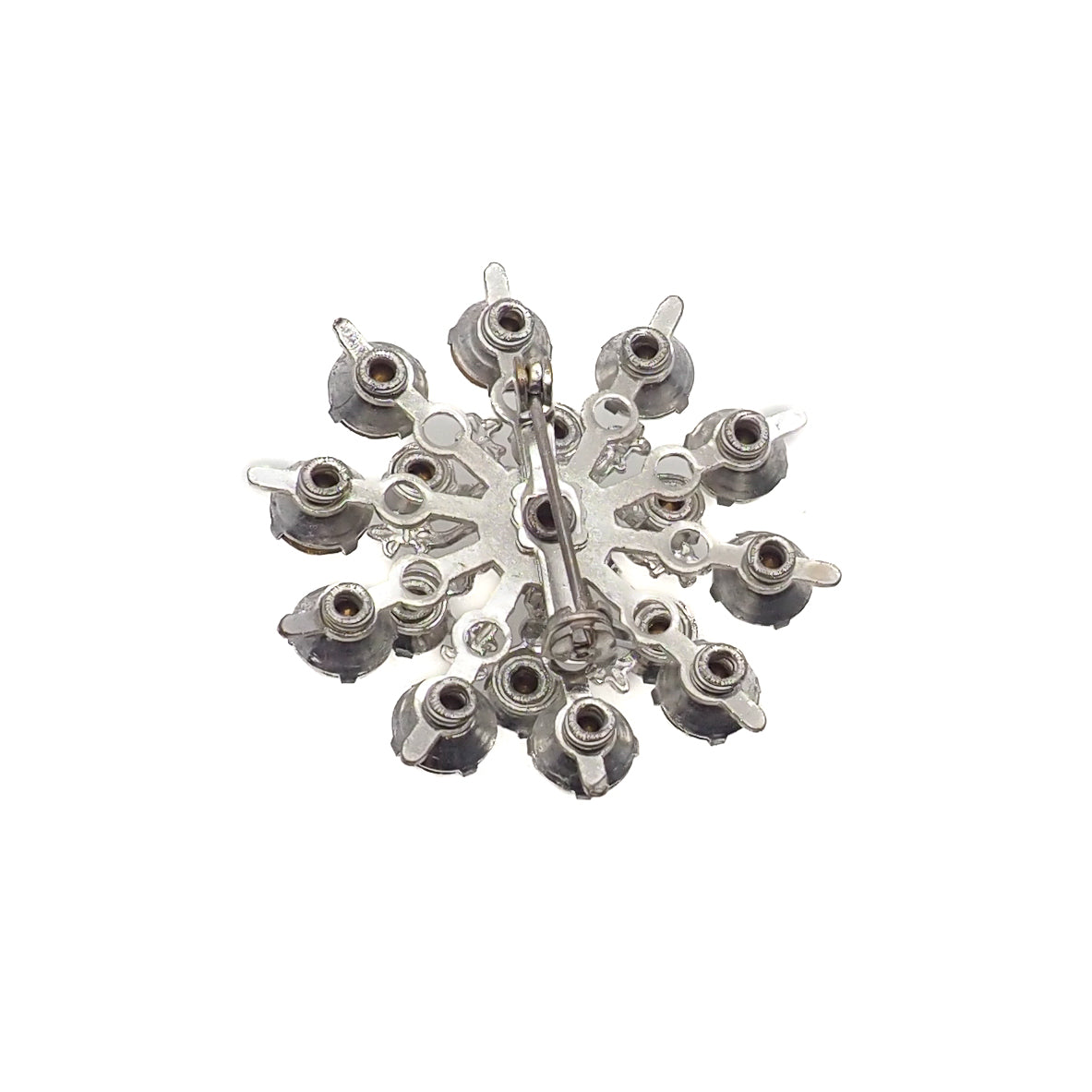 Vintage 1950s Starburst Flower Clear Rhinestone Atomic Fleur-de-Lis Costume Brooch