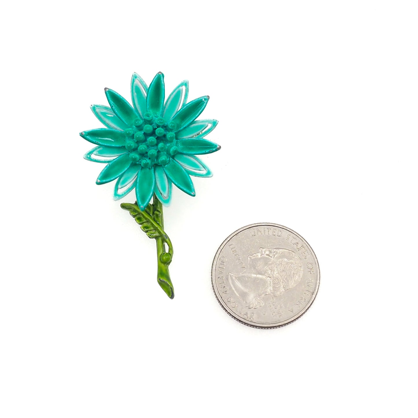 Vintage 1960s Blue Green Plastic Flower Floral Costume Brooch