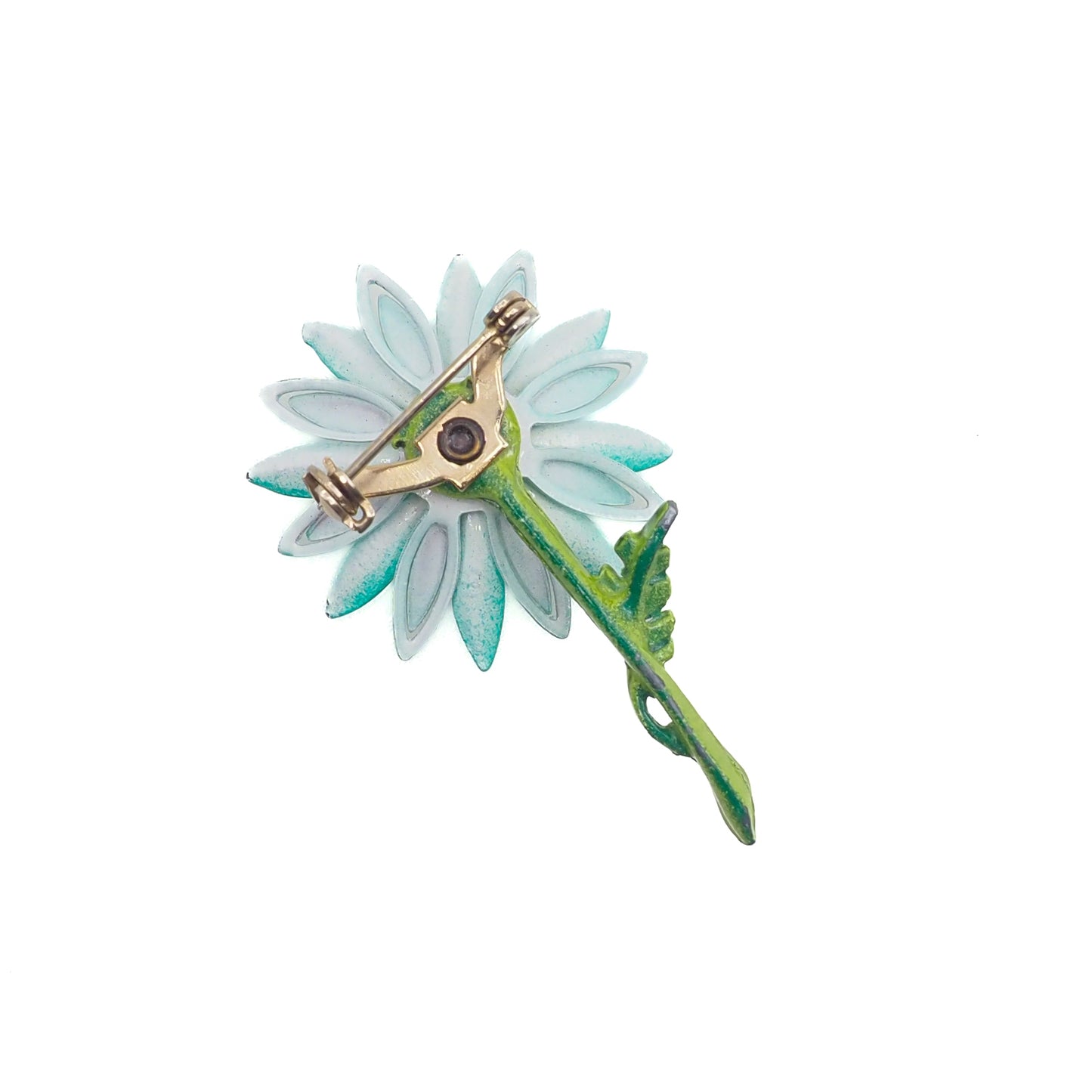 Vintage 1960s Blue Green Plastic Flower Floral Costume Brooch