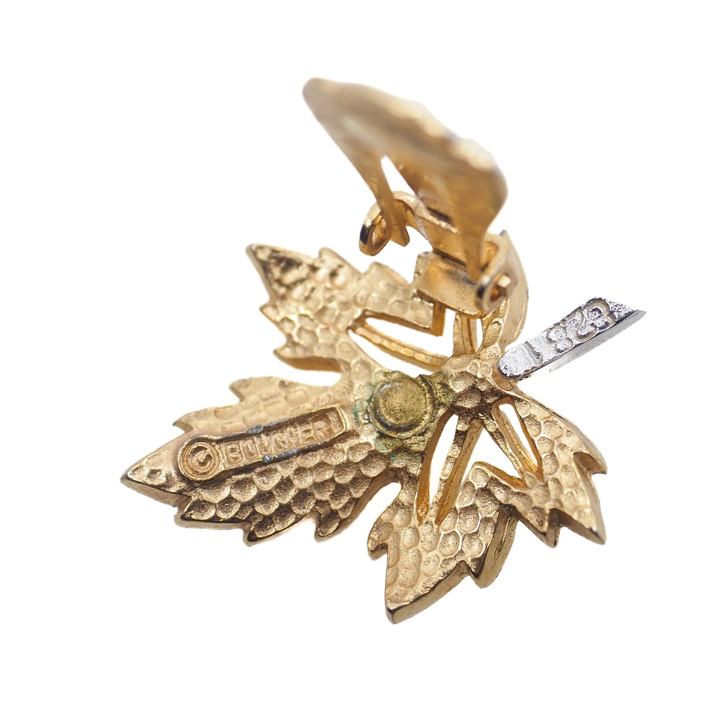 Vintage 1960s BOUCHER Gold Plated Leaf Rhinestone Clip On Non-Pierced Designer Costume Earrings