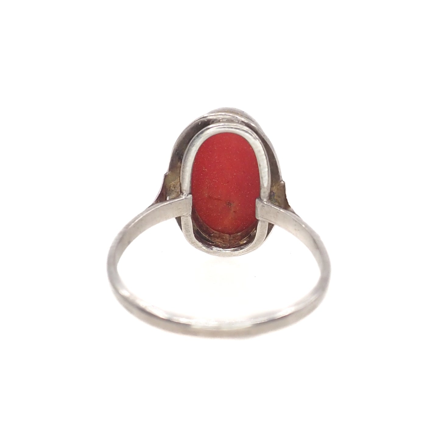 Vintage 1990s Italian Red Salmon Mediterranean and 800 Silver Cabochon Solitaire Ring Size 9.25