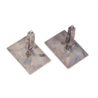 Vintage 1960s Sterling Silver Japanese Kominka House Etched Unisex Cufflinks