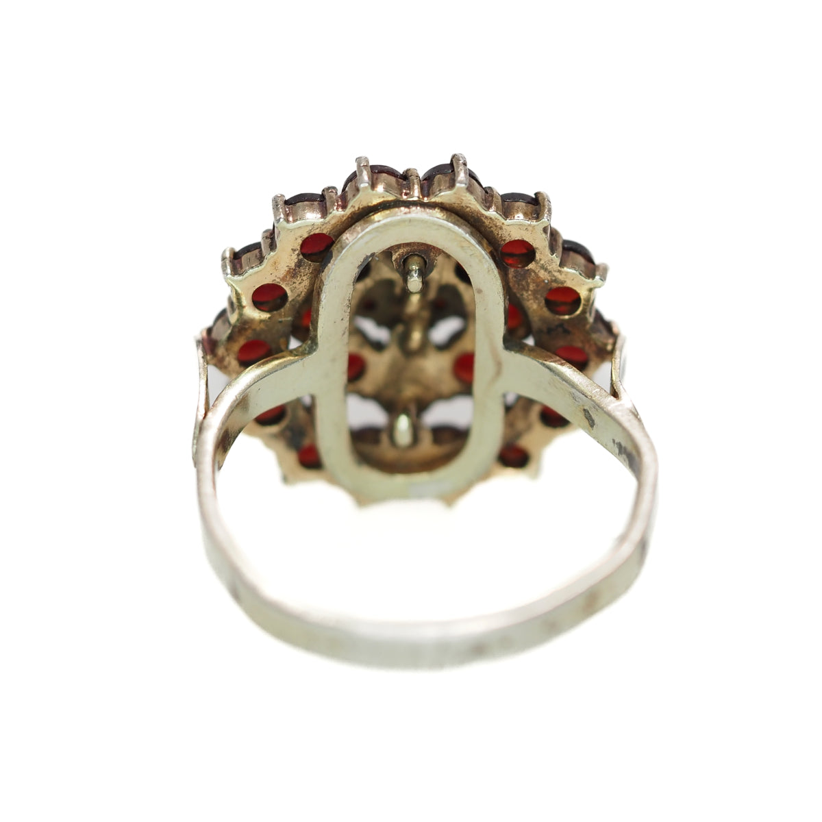 Vintage 1960s Rose Cut Pyrope Garnet and Gold Washed 800 Silver Cluster Ring Size 8.5 image 4