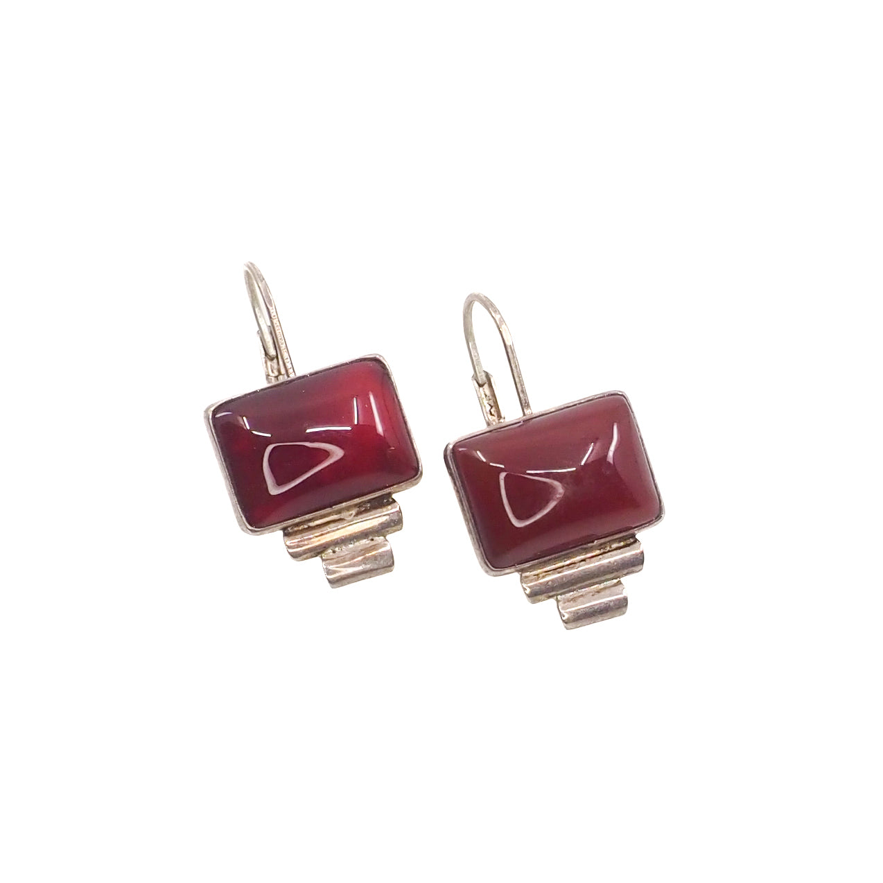 Vintage 90s Sterling Silver Red Carnelian Drop Earrings: Southwest Geometric Design