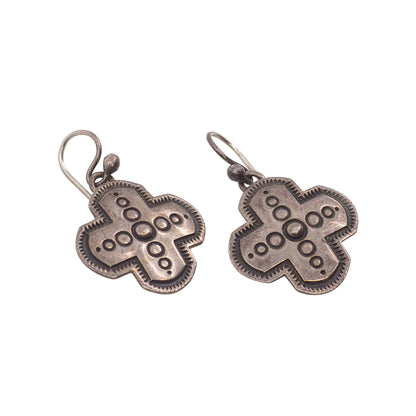 Vintage 1970s Sterling Silver Navajo Cross Drop Southwestern Native American Earrings