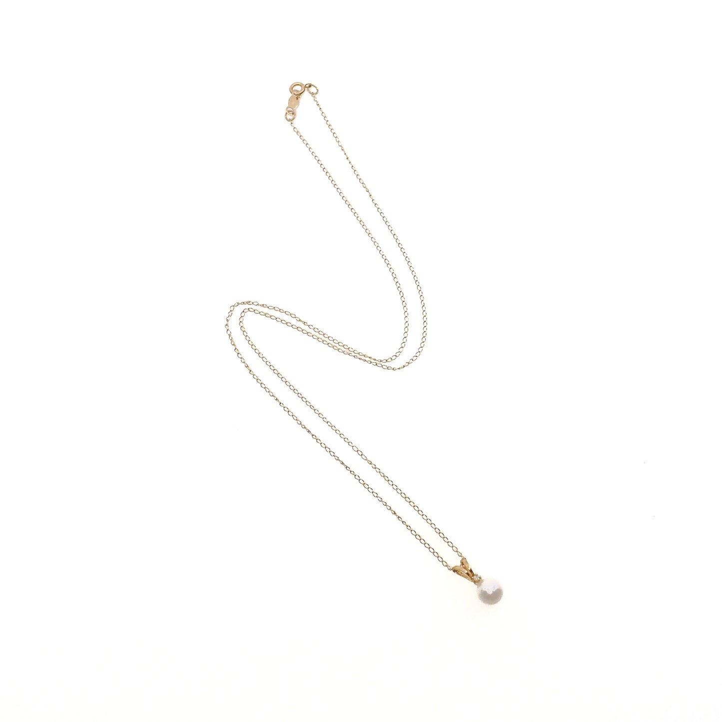 Vintage 14K Yellow Gold Akoya Pearl Diamond Pendant Necklace