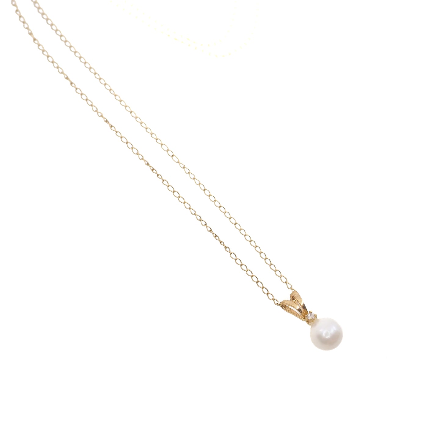 Vintage 14K Yellow Gold Akoya Pearl Diamond Pendant Necklace