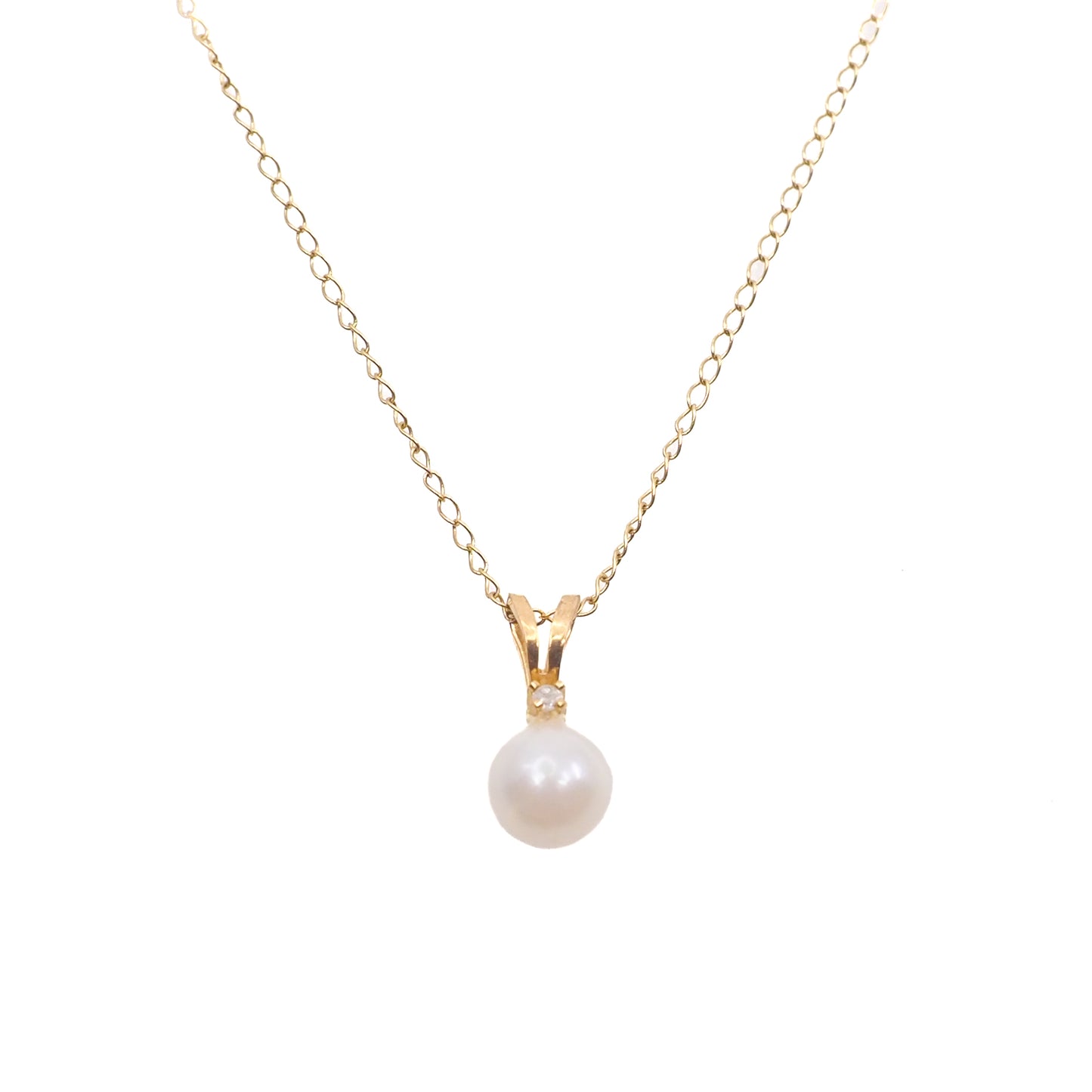 Vintage 14K Yellow Gold Akoya Pearl Diamond Pendant Necklace