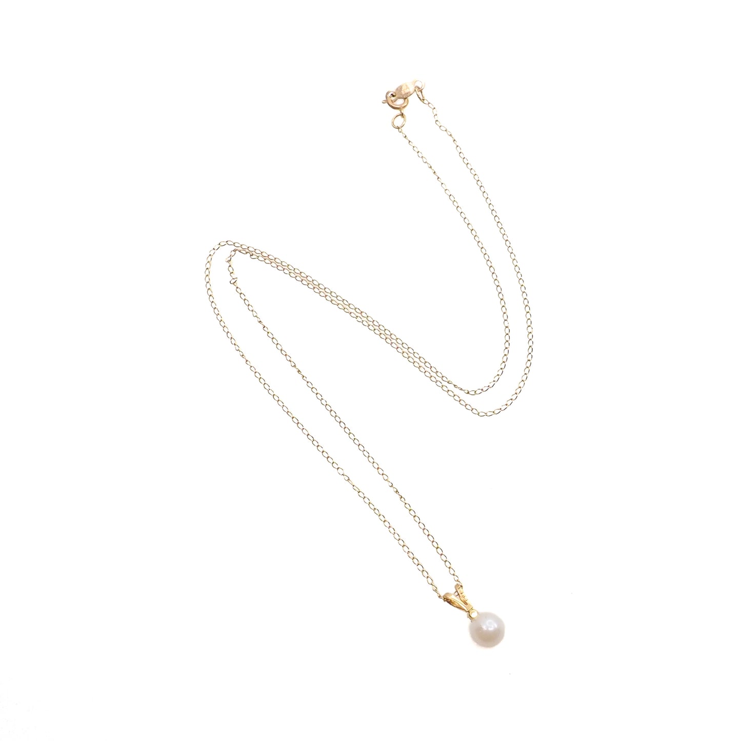Vintage 14K Yellow Gold Akoya Pearl Diamond Pendant Necklace