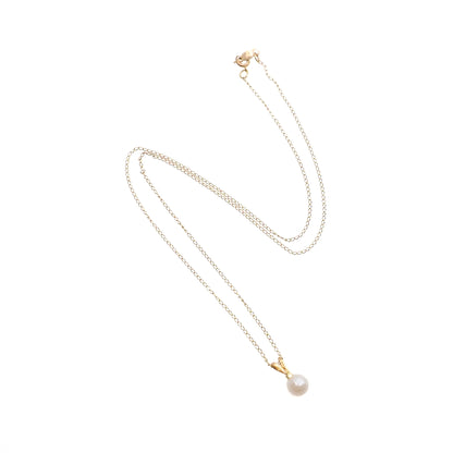 Vintage 14K Yellow Gold Akoya Pearl Diamond Pendant Necklace