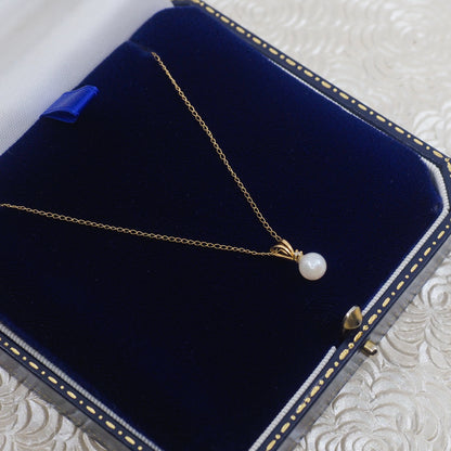 Vintage 14K Yellow Gold Akoya Pearl Diamond Pendant Necklace