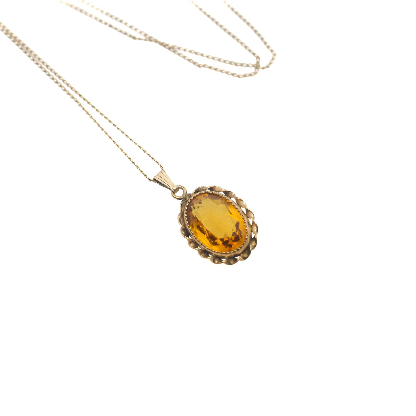 Vintage 1960s Orange Oval Glass Gold Filled Choker 16" Necklace