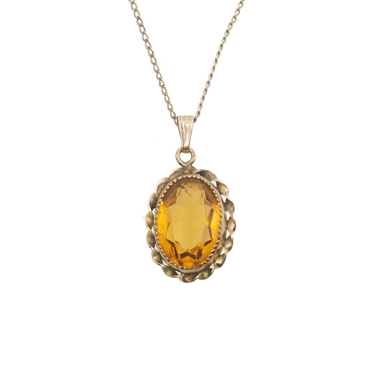 Vintage 1960s Orange Oval Glass Gold Filled Choker 16" Necklace