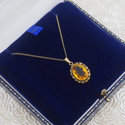 Vintage 1960s Orange Oval Glass Gold Filled Choker 16" Necklace